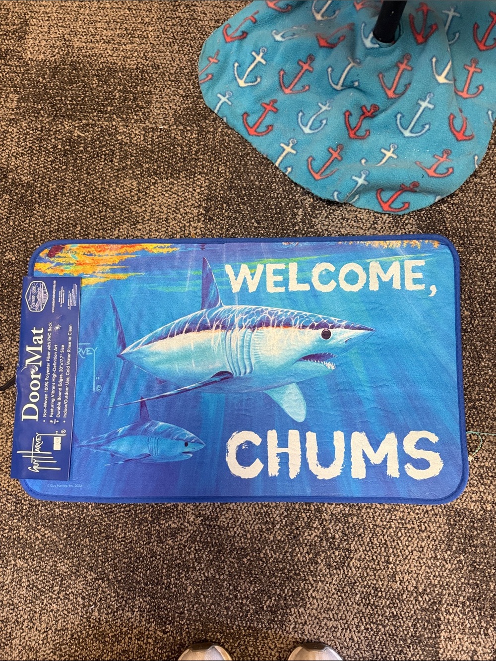 Welcome Chums Shark Door Mat - Blue Ocean Design
